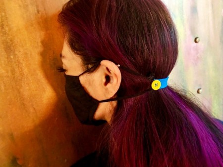 DIY Ear Saver and Mask Extender - view of extender from the side of her head