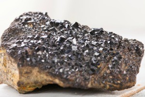 Garnet crystals in rock.