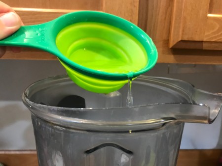 Dandelion Playdough - adding water to blender
