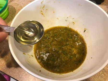 Dandelion Playdough - adding oil