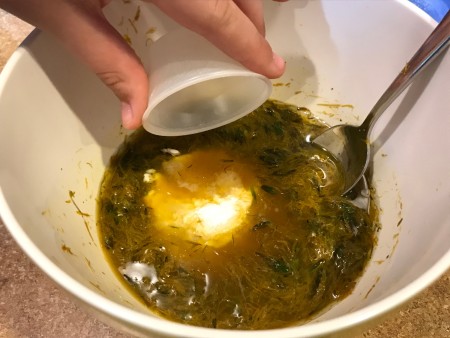 Dandelion Playdough - adding cream of tartar