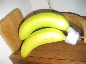 Wrap Banana Stems in Plastic - stem of bananas wrapped in plastic