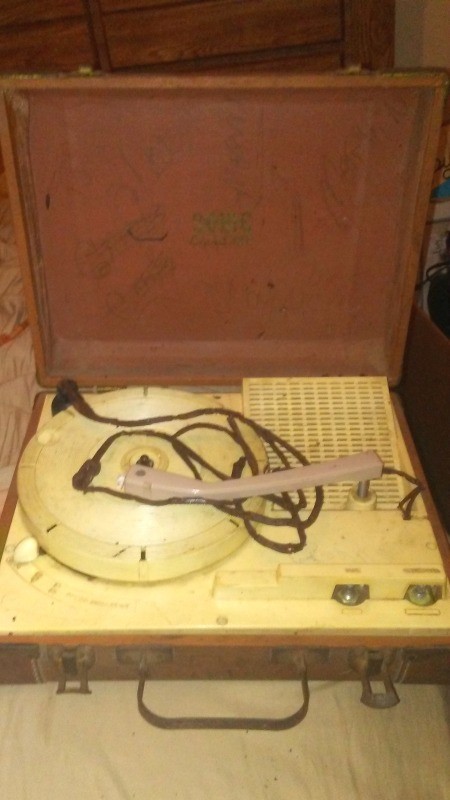 An open portable record player