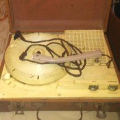 An open portable record player