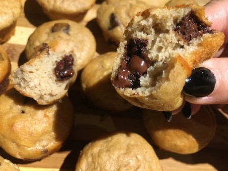 The melted chocolate inside the freshly baked muffins.