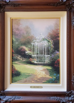 A Thomas Kinkade garden gazebo painting: Lilac Gazebo