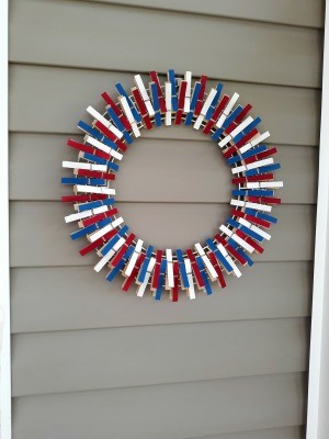 Seasonal Clothespin Wreaths - red, white, and blue wreath