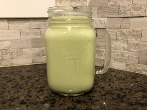 A smoothie in a serving glass.