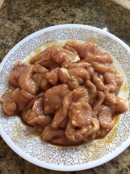A plate of pork marinated in lemongrass.