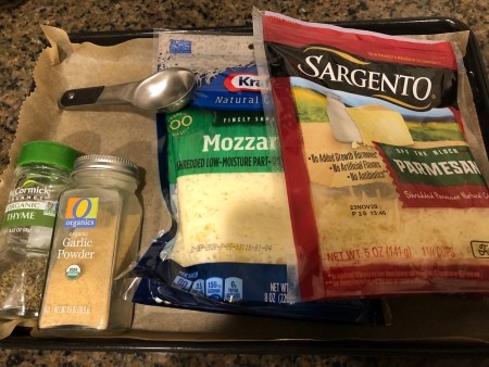 Ingredients for mozzarella parmesan crisps.