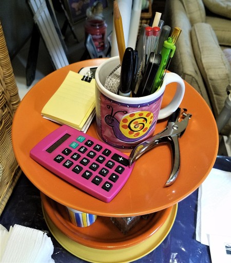 DIY Lazy Susan Organizer - also hole punch, calculator, etc.
