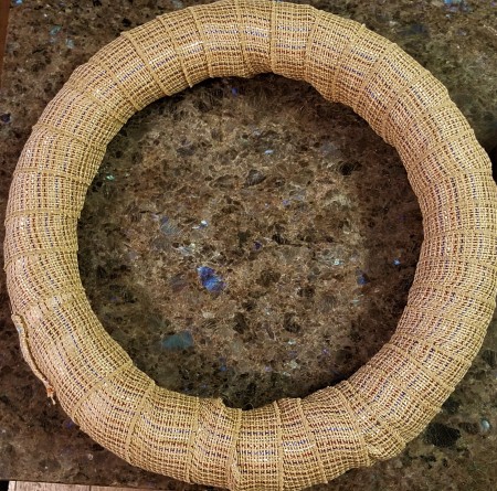 Simple and Fun Burlap Wrapped Country Wreath - burlap pinned in place and ready to decorate the wreath