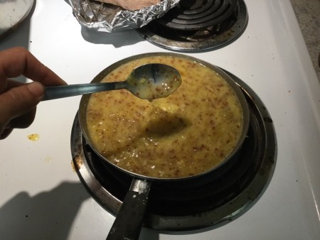 Cooking pie filling on the stove.