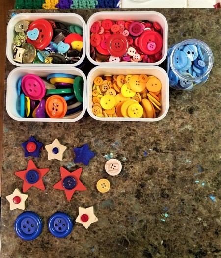 Red White and Blue Caps for the Fourth - glue small buttons onto the star shaped ones