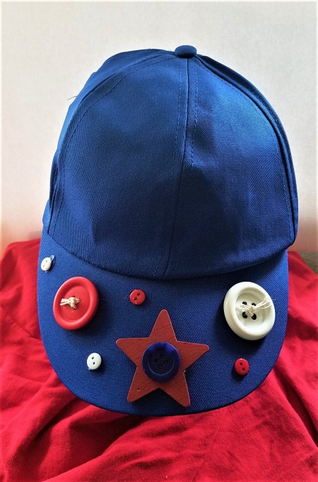 Red White and Blue Caps for the Fourth - blue cap with red and white buttons