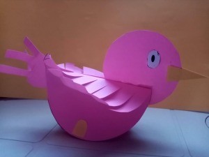 Rocking Paper Bird - finished pink paper rocking bird