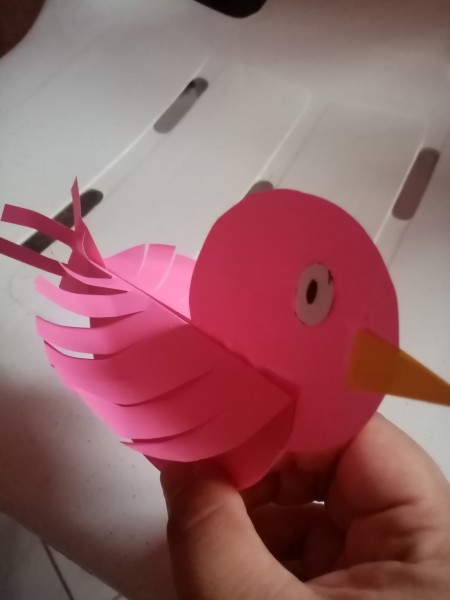Rocking Paper Bird - tail in place and second circle glued to first, body complete