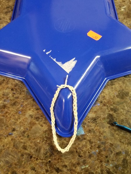 Blue Star Wall Hanging - crochet chain hanger glued in place