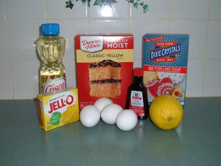 Ingredients for lemon Jell-O pound cake.