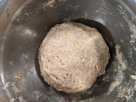 A ball of mixed dough for the cinnamon raisin bread.