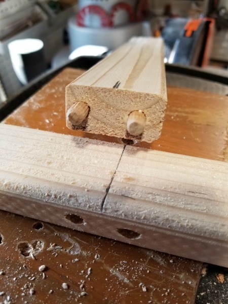 Faux Antique Window Shelf - dowels set in place