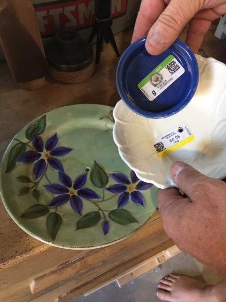 Ceramic Plate Flower Sculpture - plate, flower shaped bowl, and a smaller bowl all drilled