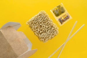 Ramen noodles and seasoning packets.