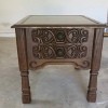 Value of a Mersman Leather Top Side Table? - medium finish leather topped table with carved front