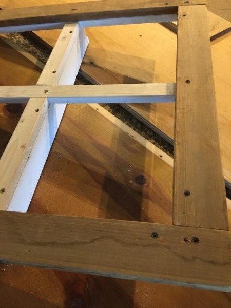 Faux Antique Window Shelf - wooden strips to secure frame