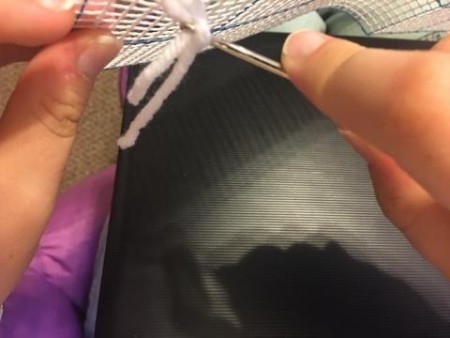 Latch Hook Rug Project Pillow - finishing first stitch