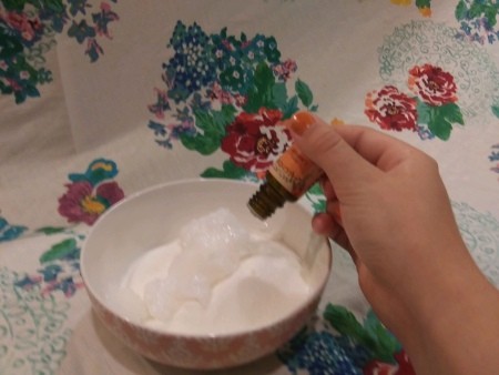 Moisturizing Lavender Body Scrub - adding drops of essential oil