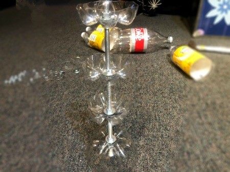 Upcycled Plastic Bottle Jewelry Stand - now use the same attachment process with the 1 liter bottles cut side up