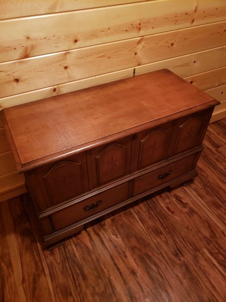 A wooden Lane chest.