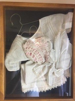 Shadowbox Displays - antique baby dress and bonnet in shadowbox