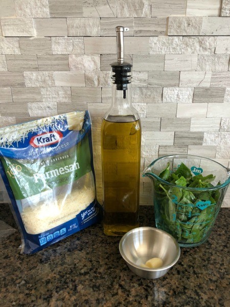 Ingredients for basil garlic parmesan sauce.
