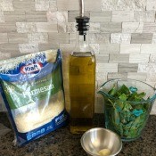 Ingredients for basil garlic parmesan sauce.