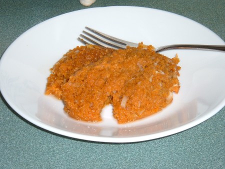 A dish of sweet potato pudding.