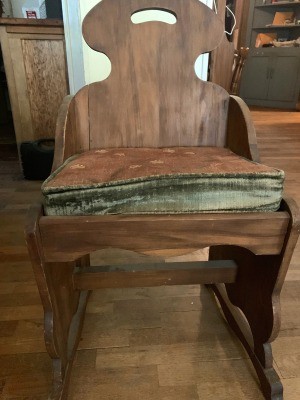 Value of an Antique Chair? - plain medium finish chair with straight notched back with cut in handle