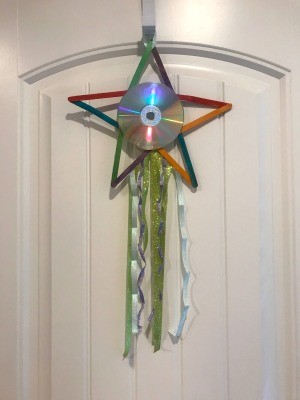 Hanging CD Reflective Star Room Decor - star decoration hanging on an over the door hook