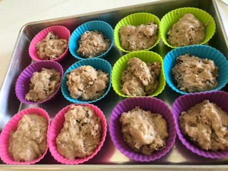 Muffins in silicone muffin trays.
