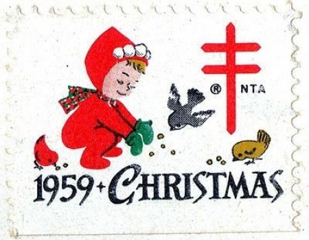 A sticker that says "1959 Christmas"