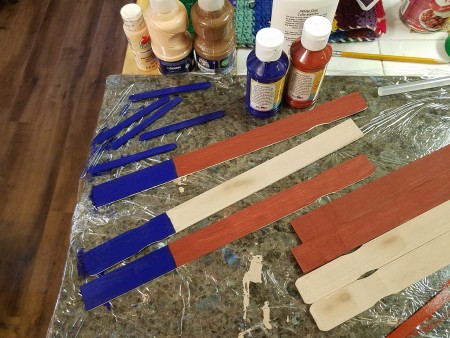 Wooden Stick Flag and Stars - painting the blue area