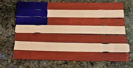 Wooden Stick Flag and Stars - need to touch up areas that were not painted on the edges
