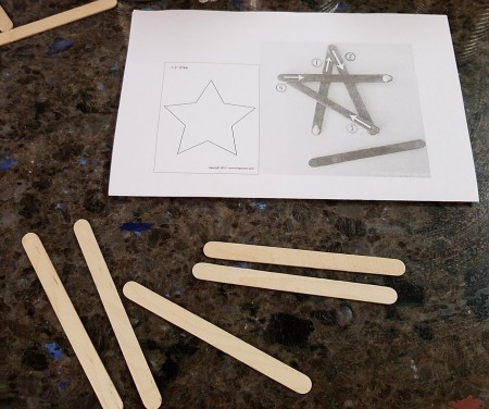 Wooden Stick Flag and Stars - printout of star and some sticks
