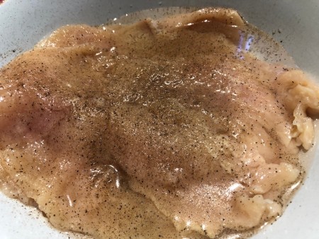 Raw chicken cutlets with spices.