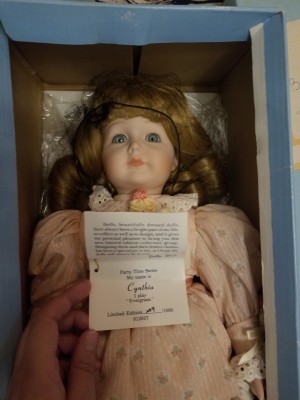 A doll with the original label.