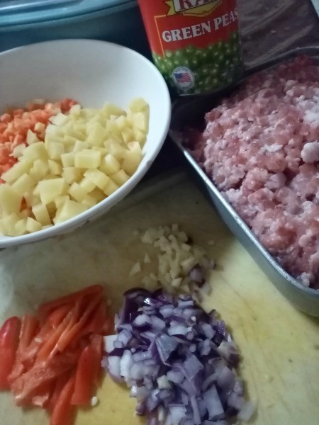 Ingredients for ground pork stir fry.