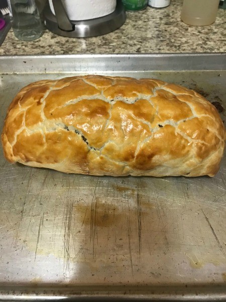 The baked stuffed meatloaf.