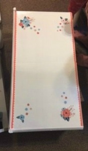 Boxy to Shabby Chic Cabinet - view of the side including the scalloped edging