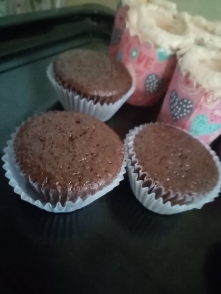 Three baked milo cupcakes.